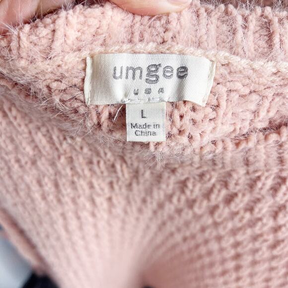 New Umgee L Pink Orange Blue Striped Sleeve Knit Sweater Crew Ribbed Chunky Knit - Picture 7 of 10
